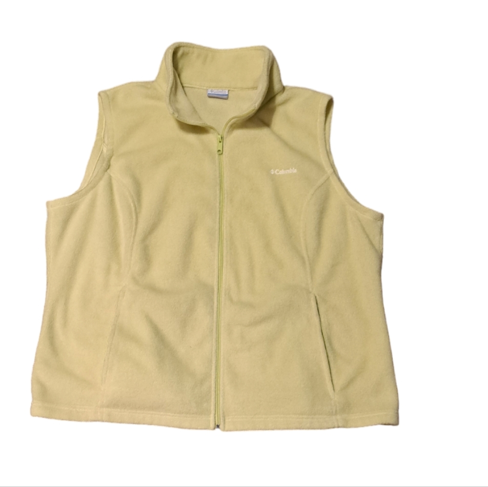 COLUMBIA WOMEN'S SIZE 2XL FLEECE YELLOW FULL FRONT ZIPPER POCKET VEST